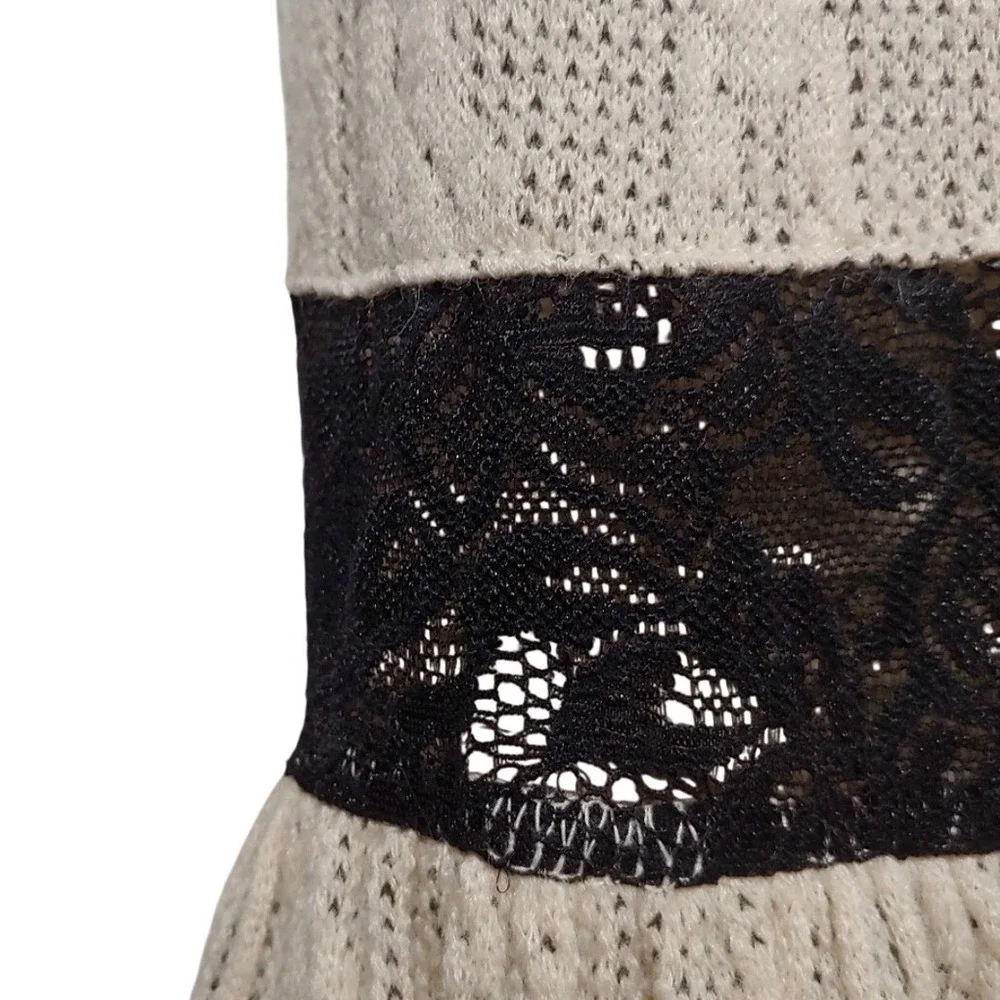 Manteau Women Cream Knit Sheer Lace Trim Sleeveless Fit Flare Mini Dress M Beach